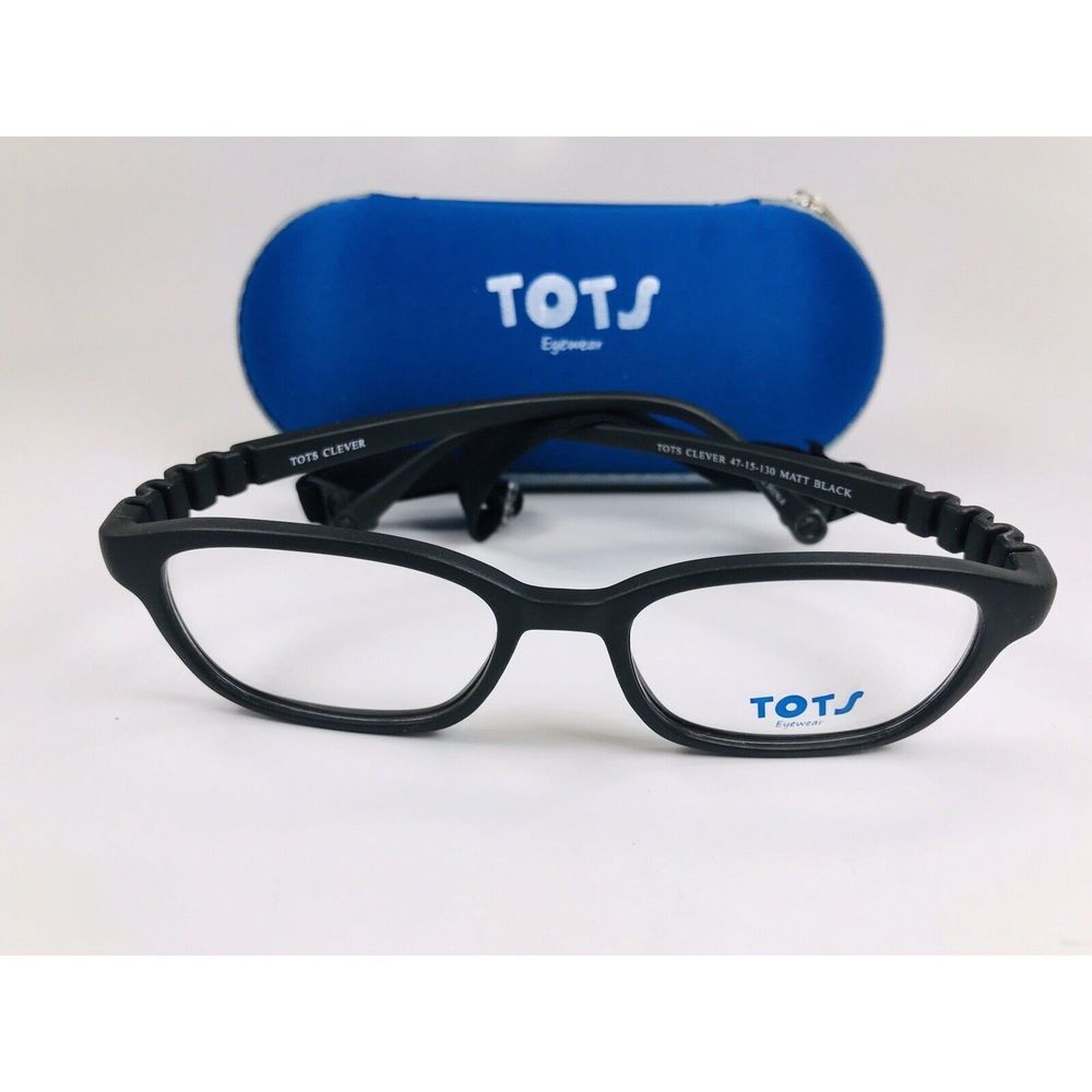 New TOTS Matte Black CLEVER Eyeglasses for KIDS 47mm with Case & Strap